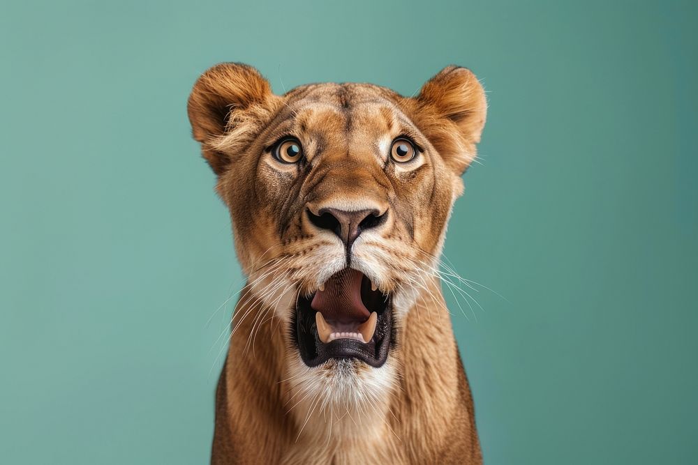 Photo of shocked lion wildlife animal mammal.