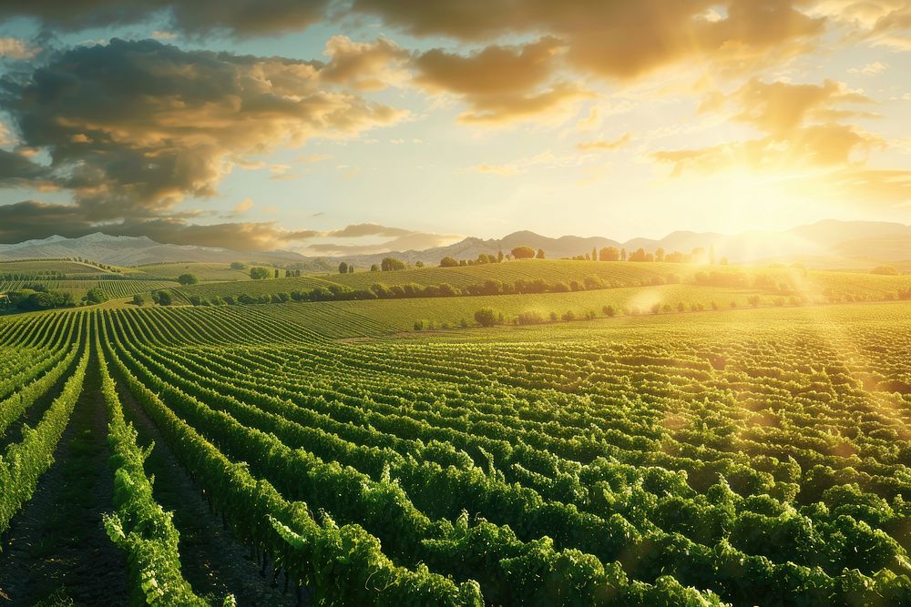 Vineyard ready for harvesting sky landscape outdoors.