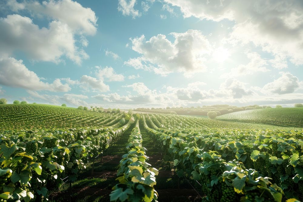 Vineyard ready for harvesting sky agriculture landscape.
