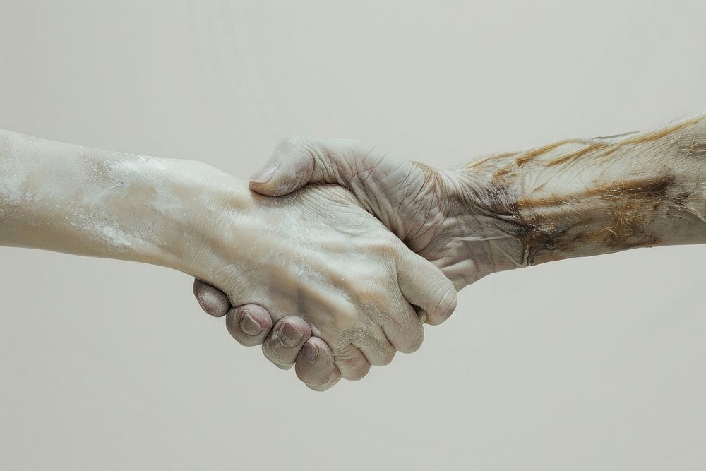 Old witch hand shaking hand human person wrist.