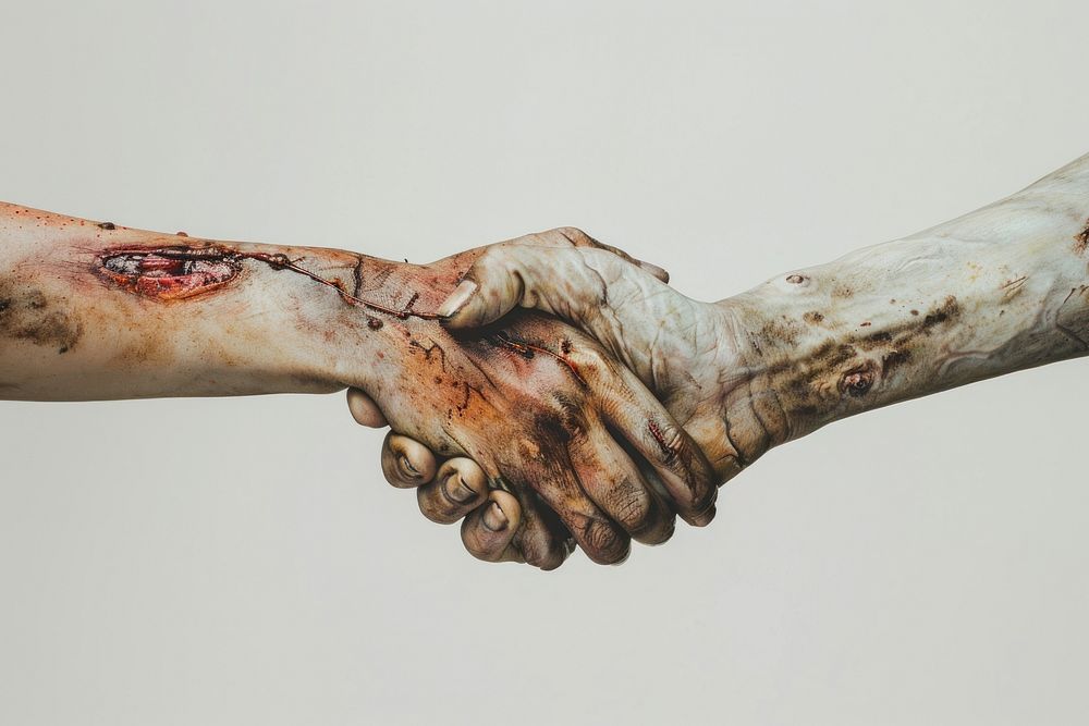 Zombie hand shaking hand human person animal.