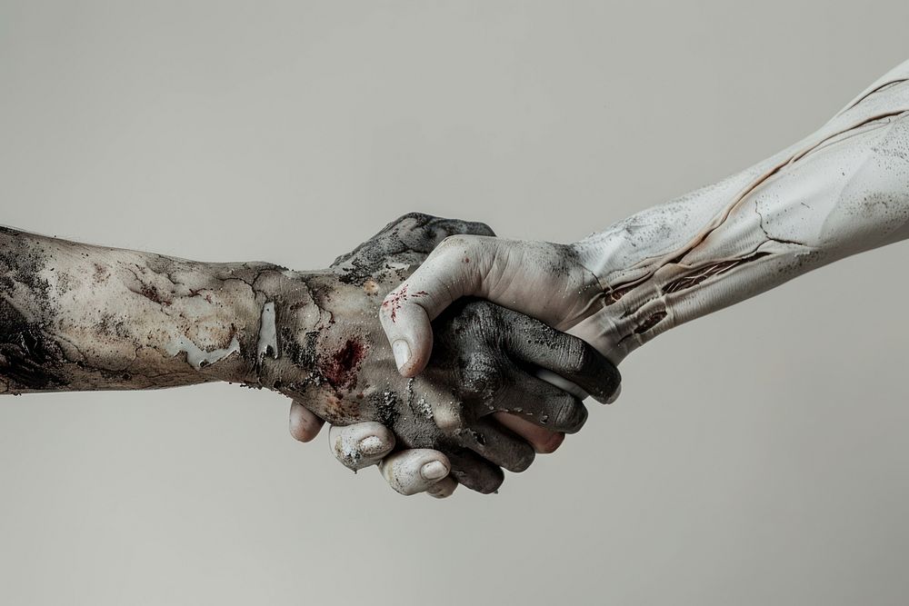 Zombie hand shaking hand human person finger.