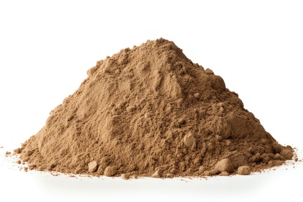 Pile of humus soil powder white background ingredient.
