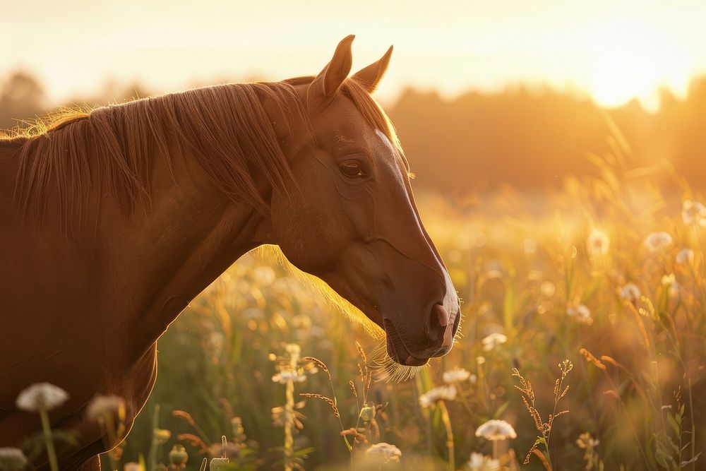 Horse grassland sunlight outdoors.