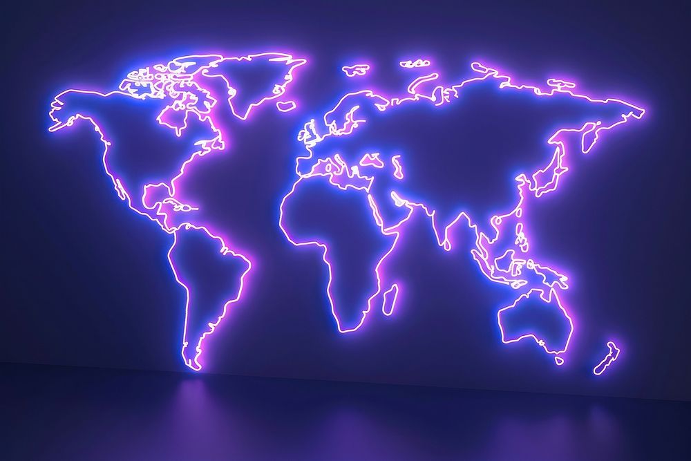 World map light lightning purple.