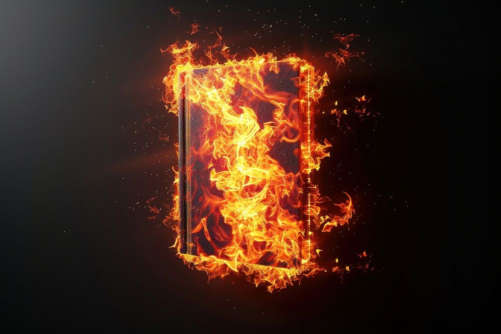 Notebook fire bonfire black background.