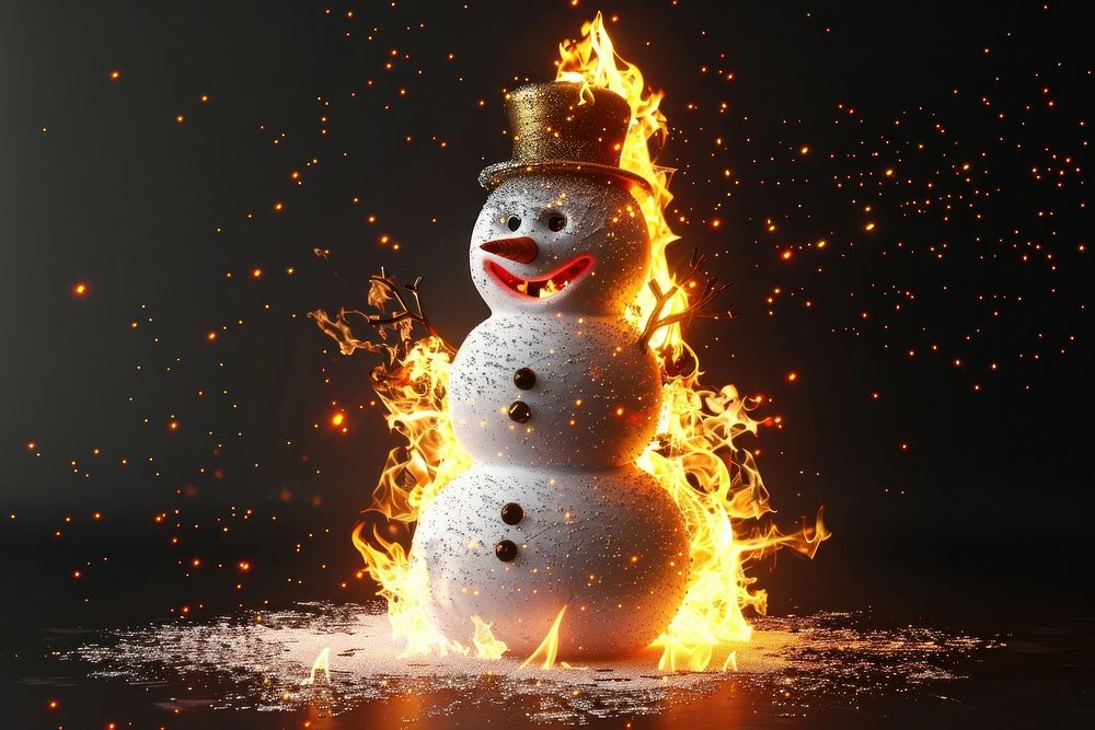 Snowman winter fire representation.