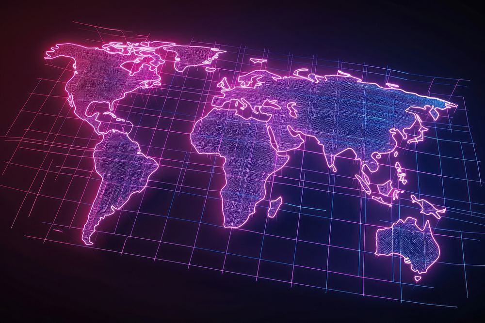 World map diagram illuminated backgrounds.