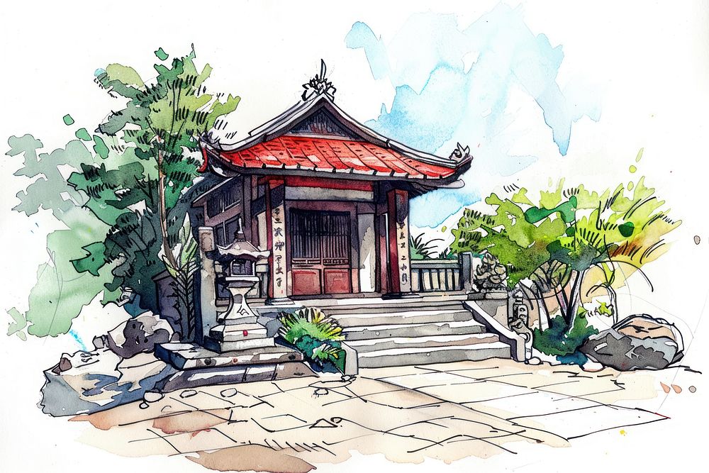 Temple in style pen sketch art architecture.