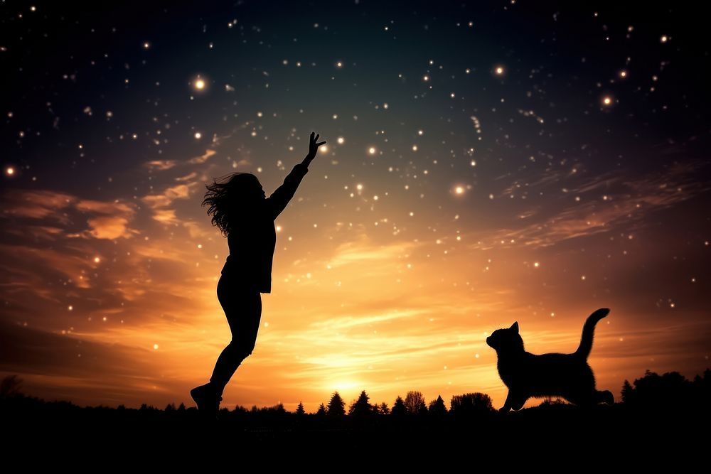 Cat silhouette photography woman backlighting astronomy.