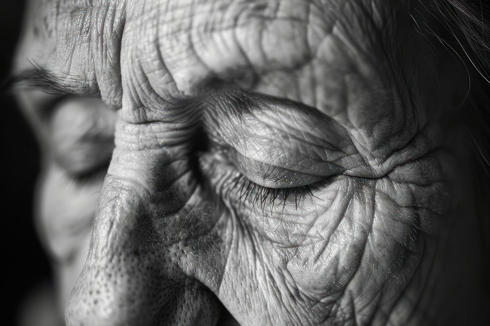 Elderly woman with wrinkle portrait adult black.