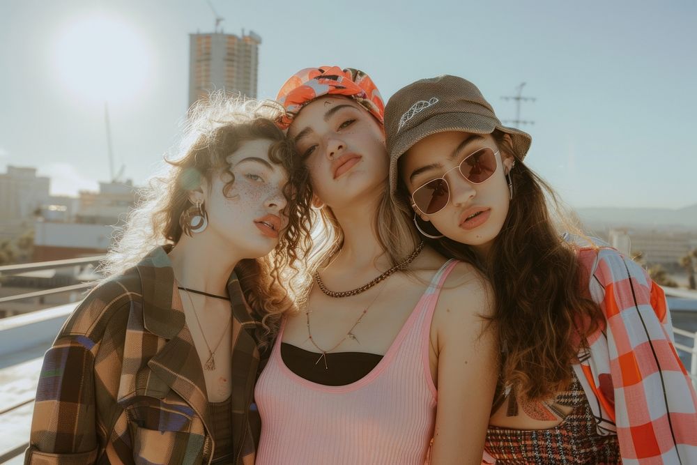 3 teenage models sunglasses portrait fashion.