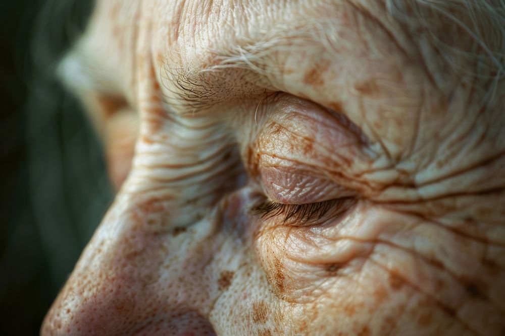 Elderly woman with freckle skin face eye.