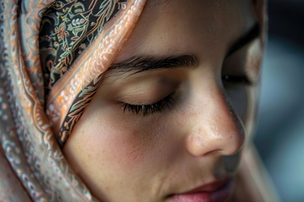 Muslim girl praying skin portrait photo.