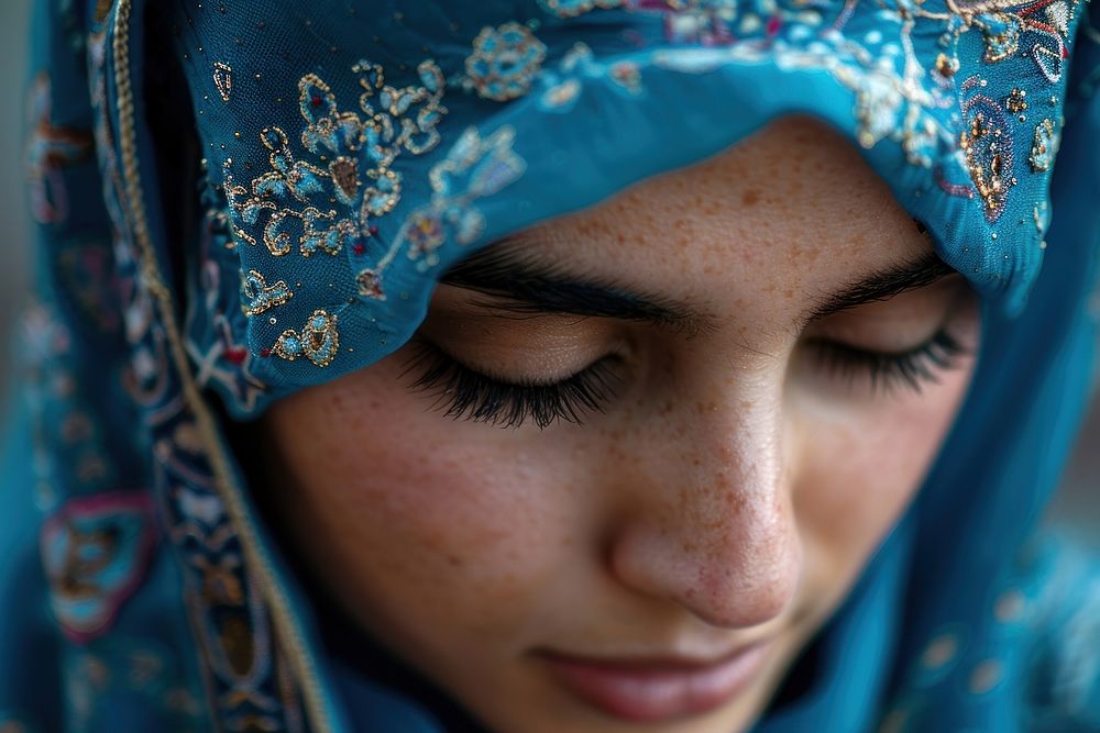 Muslim girl praying adult skin eye.
