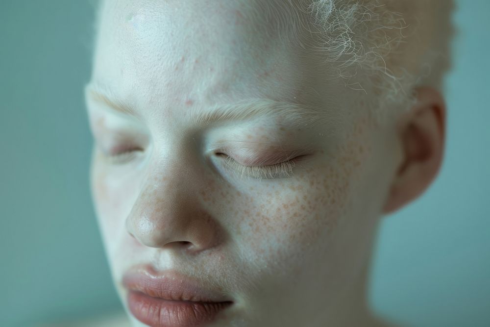 Woman with albinism skin relaxation hairstyle.