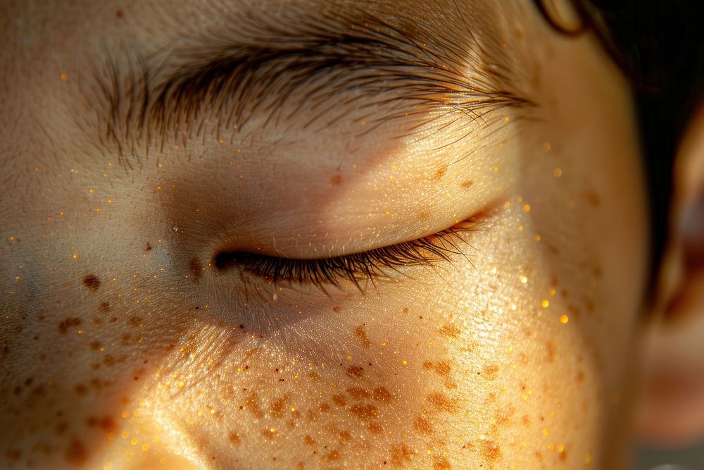 Thai boy with freckles skin face eye.