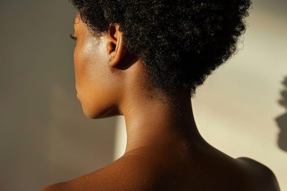 Black woman model skin adult back.