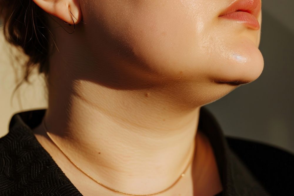 Chubby woman model skin necklace jewelry.