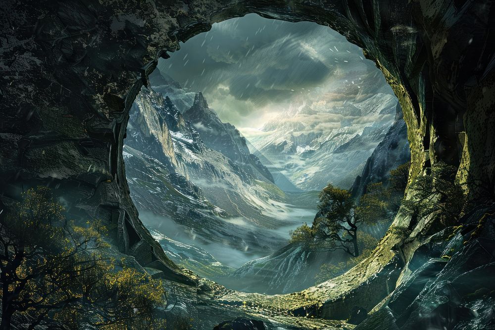 Mystical portal landscape mountain nature.