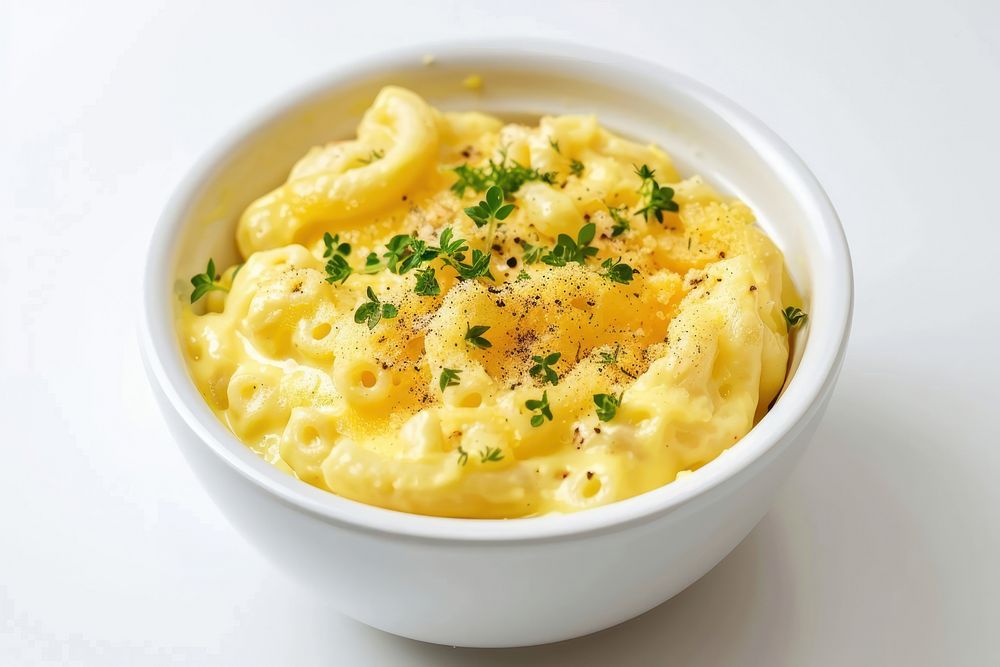 Mac and cheese bowl food egg food presentation.