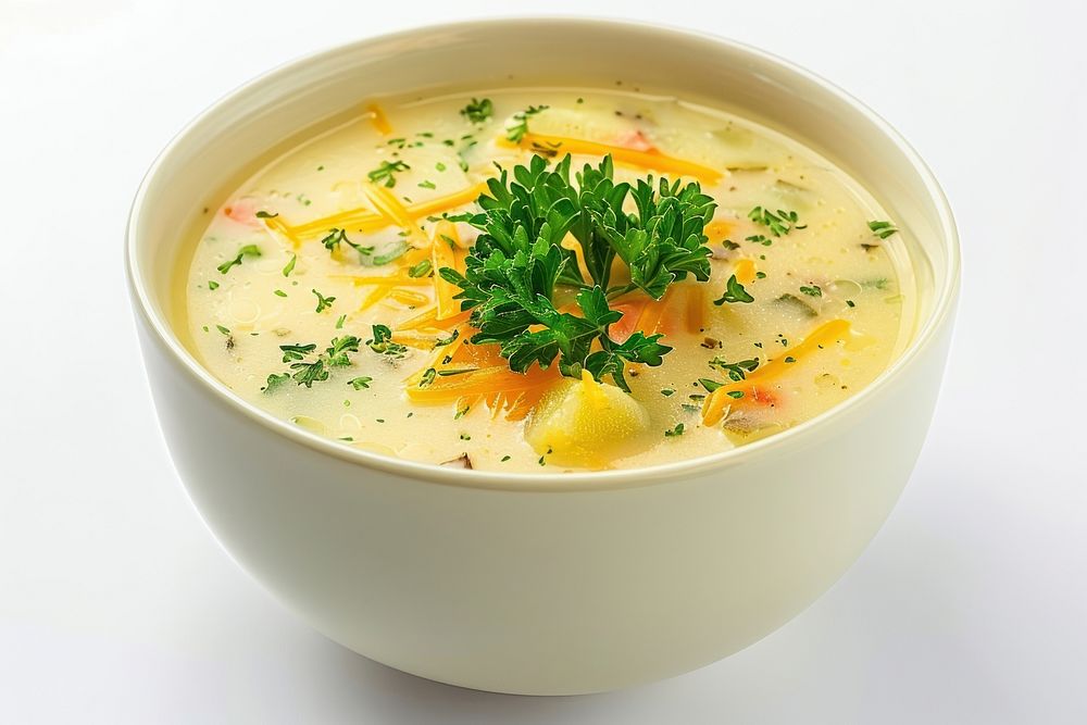 Cheesy potato soup food meal dish.