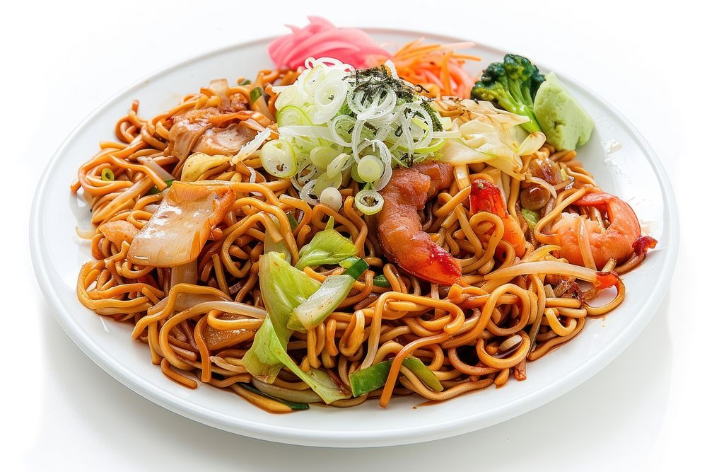 Yakisoba plate spaghetti noodle pasta.