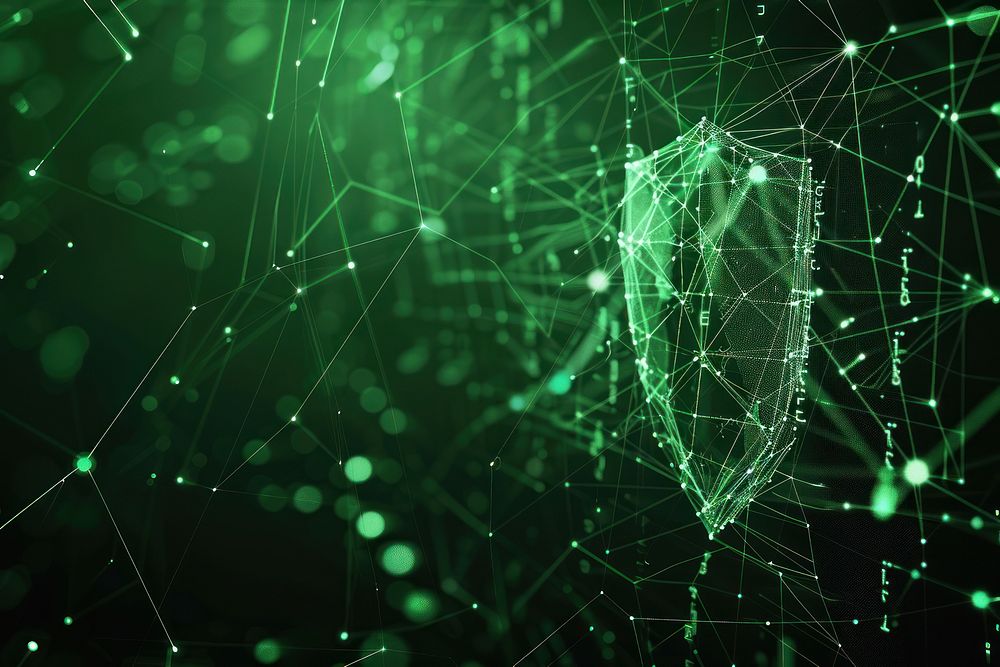 Abstract Particle Technology Background green light spider web.