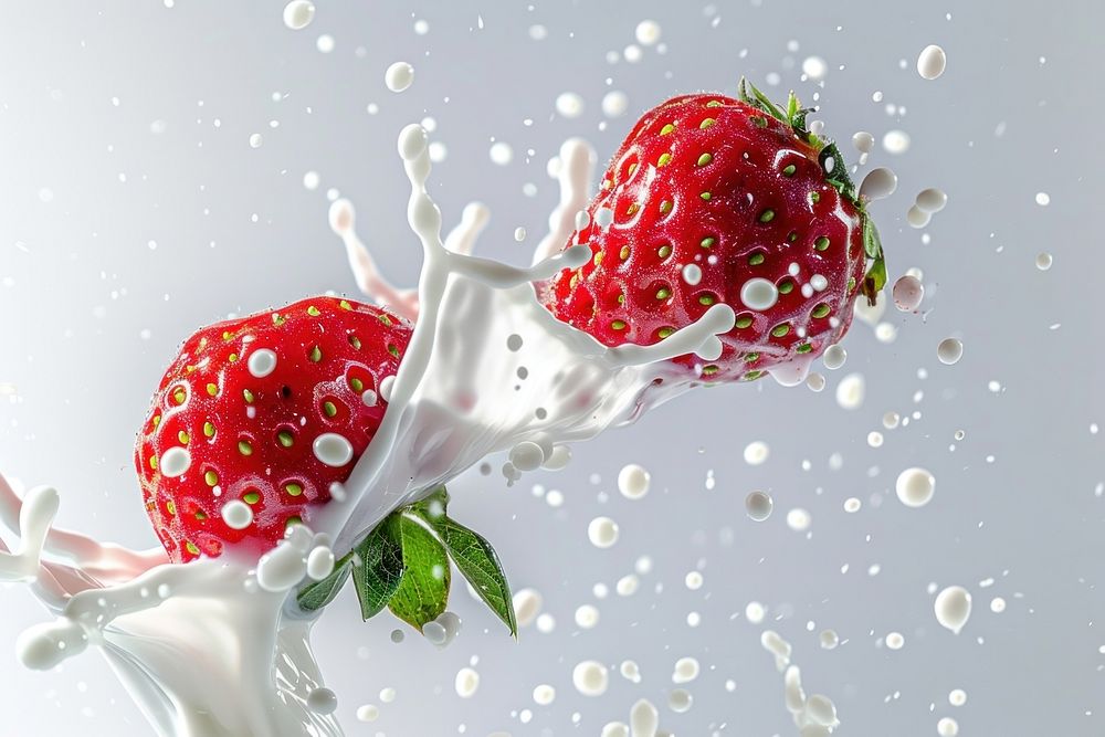 Strawberry with milk splash fruit plant food.
