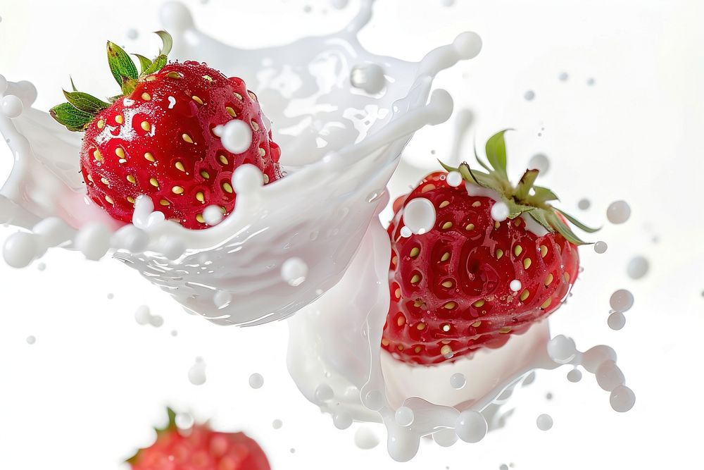 Strawberry with milk splash dessert fruit plant.