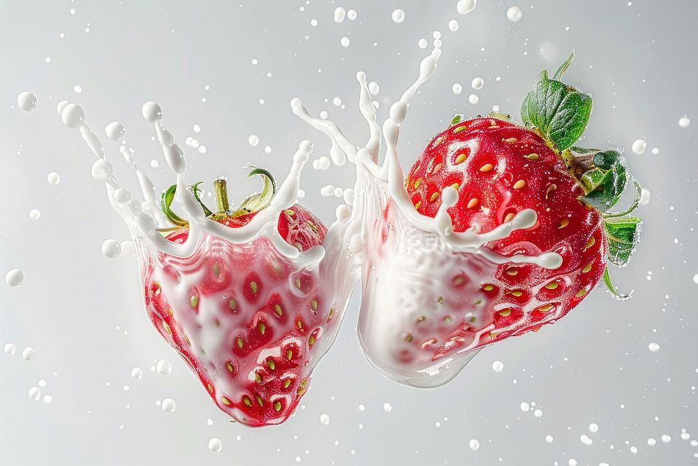 Strawberry with milk splash fruit plant food.