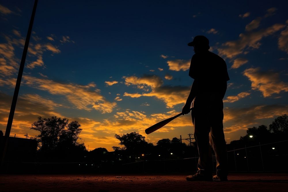 Baseball silhouette photography backlighting weaponry softball.