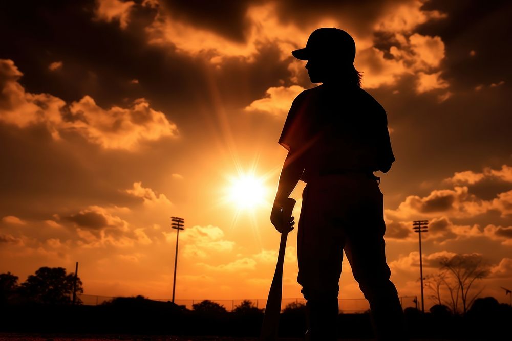 Baseball silhouette photography backlighting weaponry person.