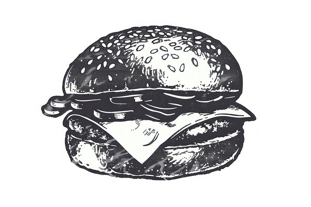 Cheese burger shaped rubber stamp illustrated clothing apparel.