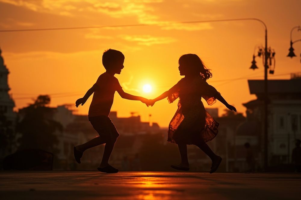 Children playing silhouette photography accessories accessory handbag.