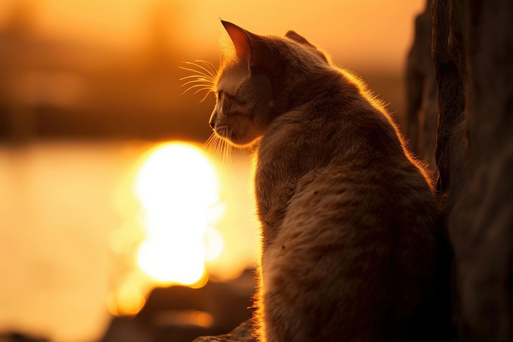 Cat hugging silhouette photography outdoors nature animal.