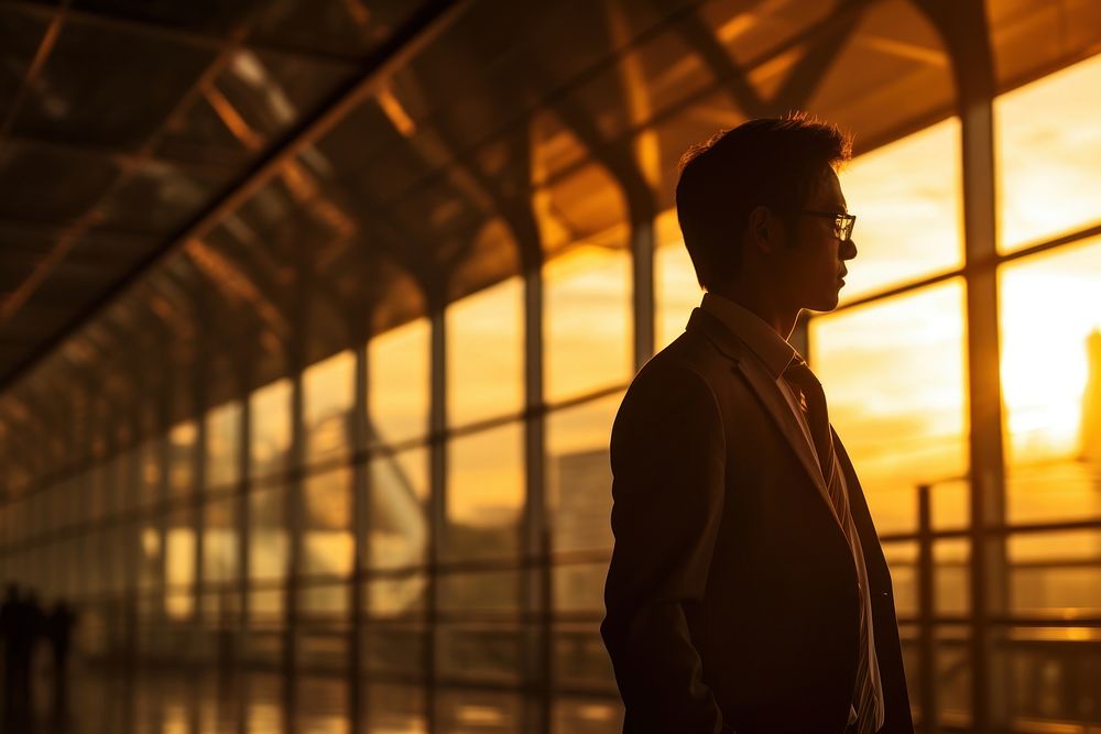 Business man silhouette photography terminal airport person.