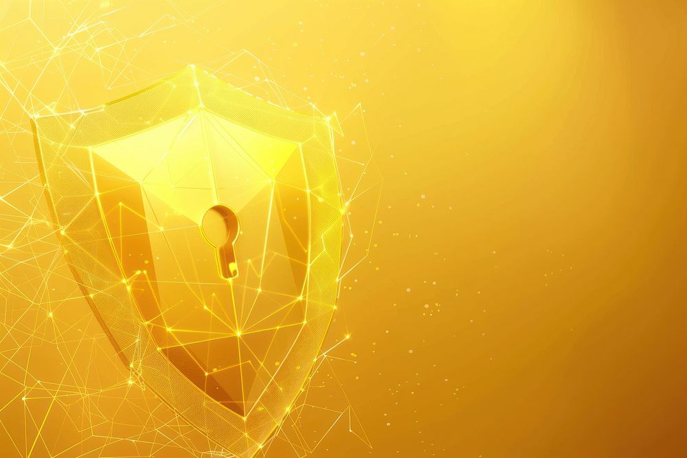 Minimal shield lock in futuristic polygonal style backgrounds yellow abstract.