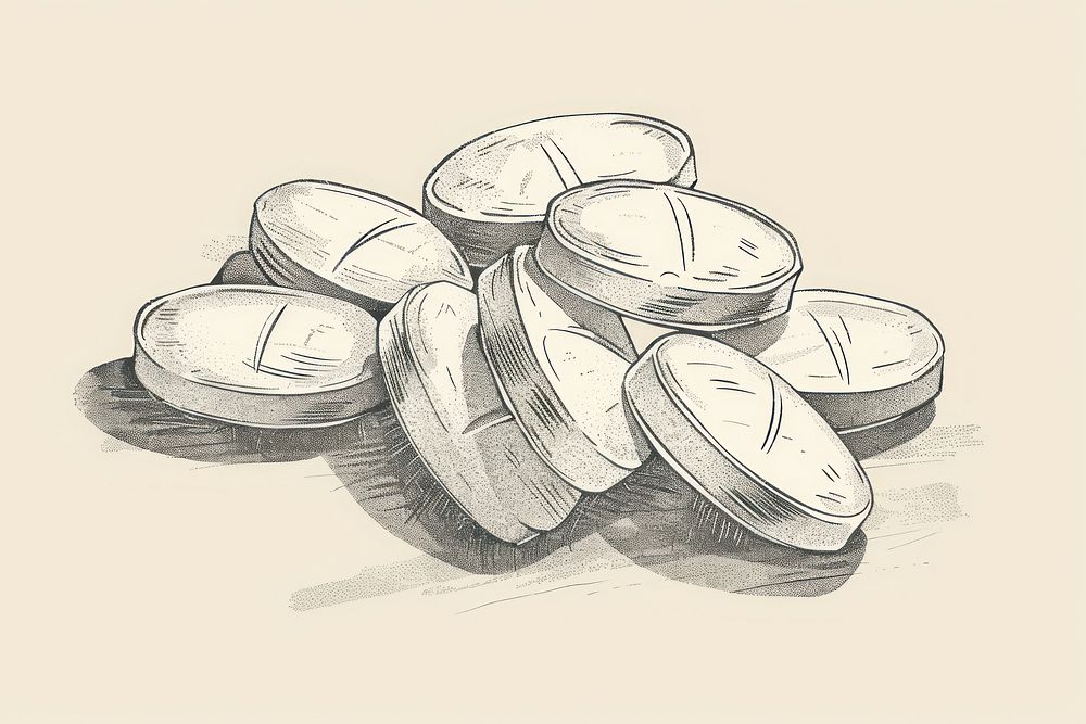 Tablet pills drawing illustrated sketch.