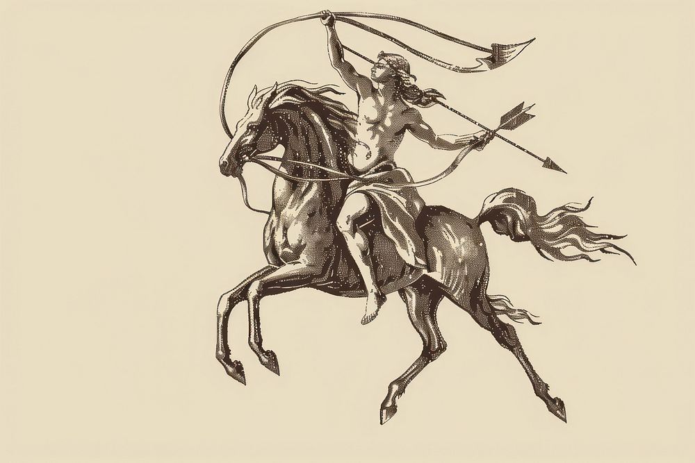 Sagittarius drawing illustrated weaponry.
