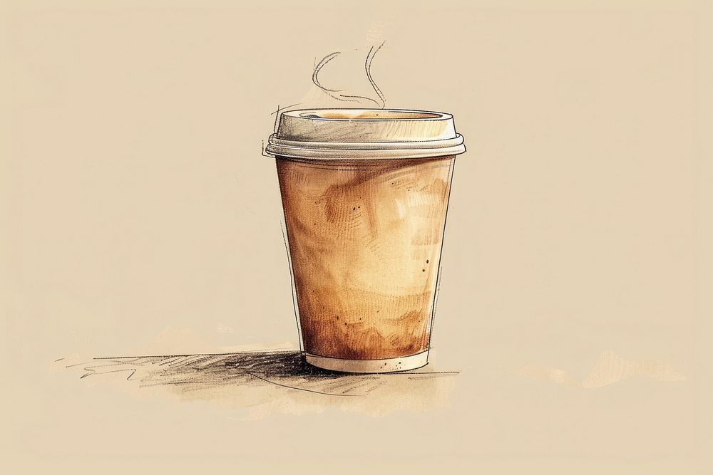 Coffee in paper cup drawing illustrated beverage.