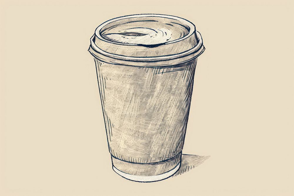 Coffee in paper cup drawing illustrated sketch.