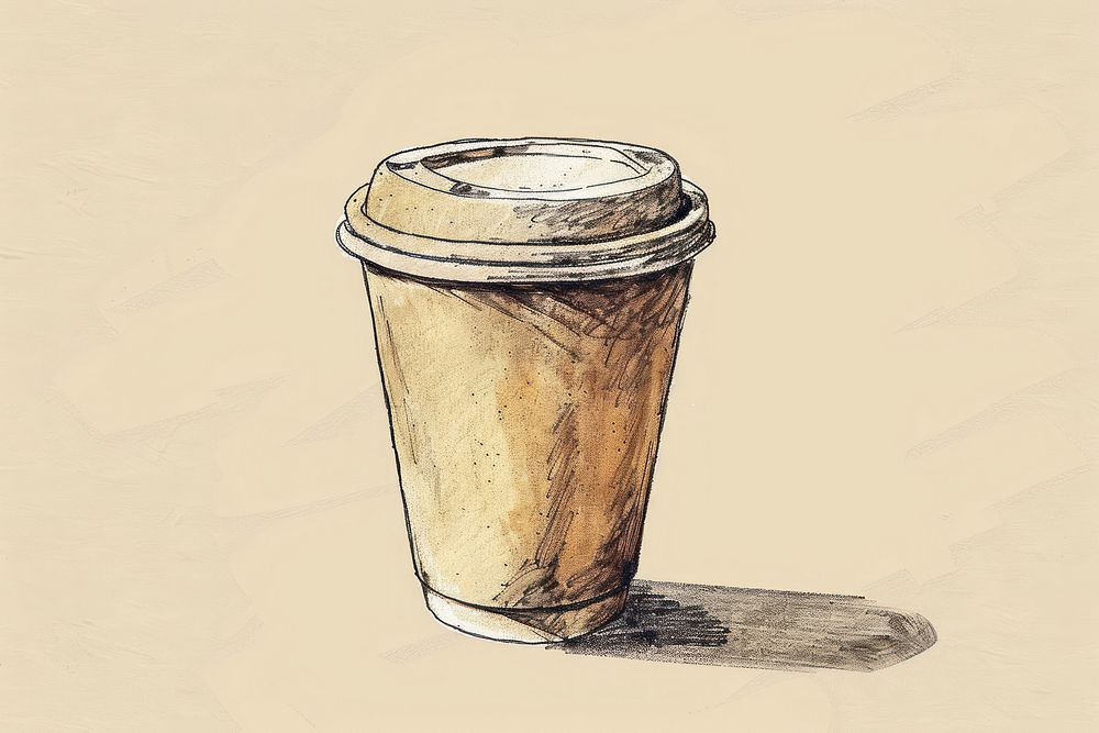 Coffee in paper cup drawing illustrated bottle.