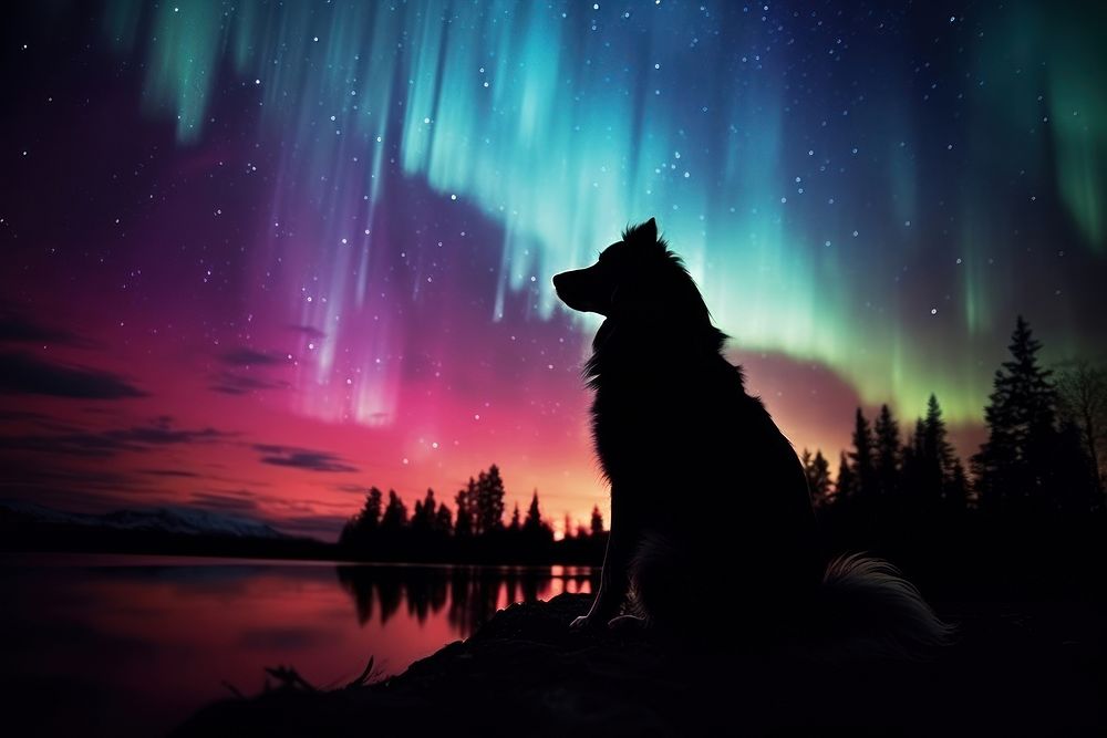 Dog silhouette photography aurora sky outdoors.