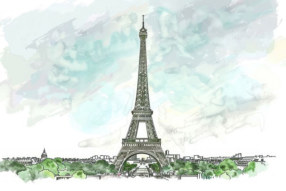 Eiffel tower in style pen sketch city art.