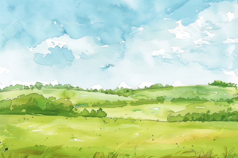 Field in style pen art landscape grassland.