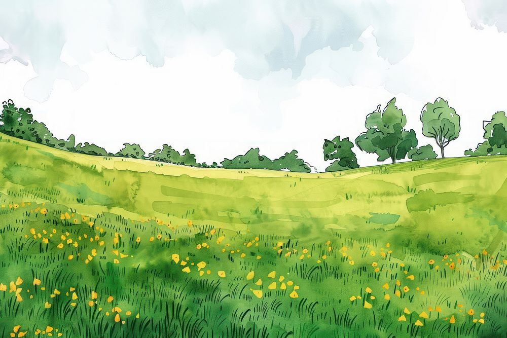 Field in style pen countryside vegetation grassland.