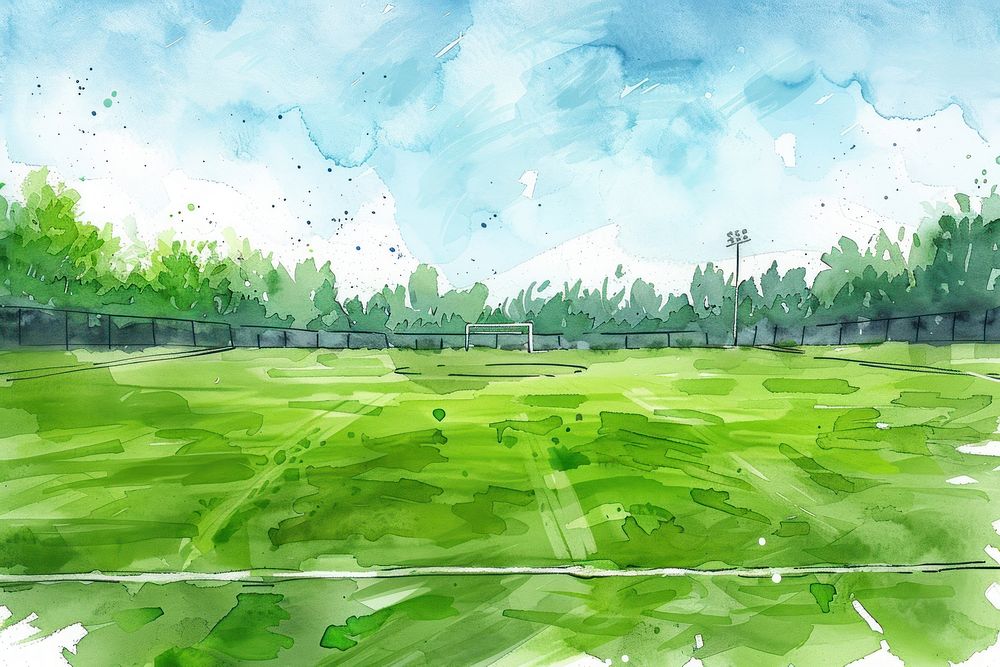 Football field in style pen vegetation landscape panoramic.
