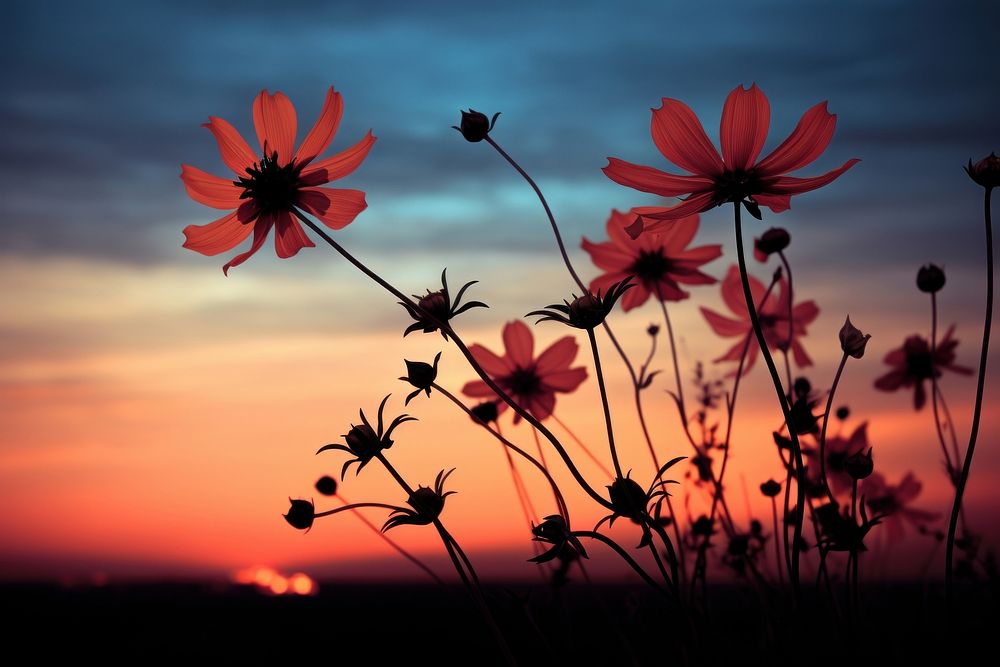 Flowers silhouette photography sunset sky asteraceae.