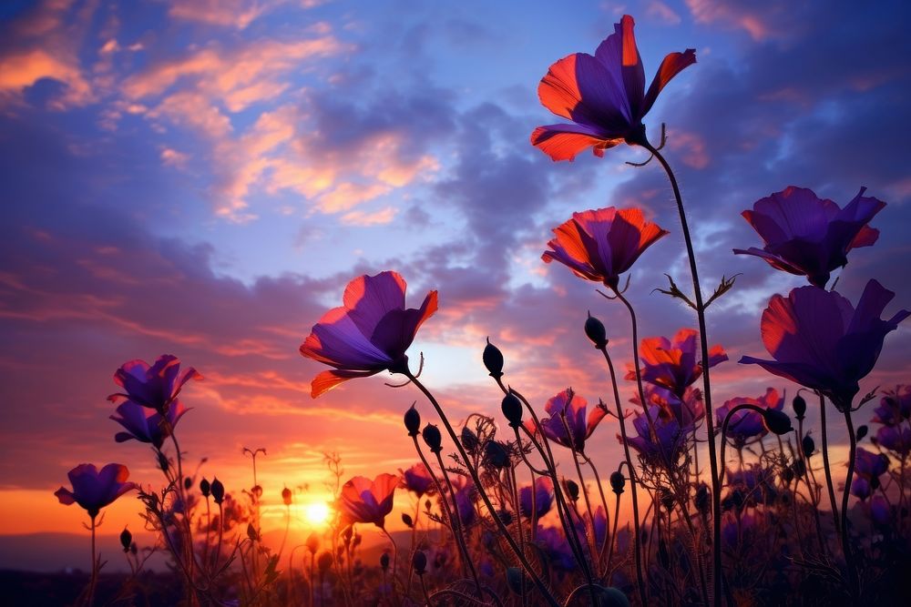 Flowers silhouette photography sunset sky landscape.